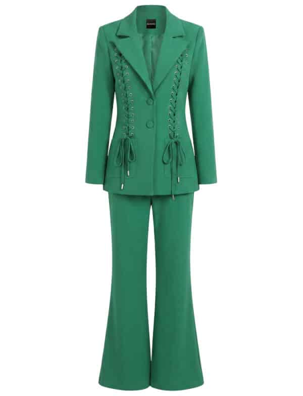 CARINE Lace-Up Blazer & Flared Pants Set