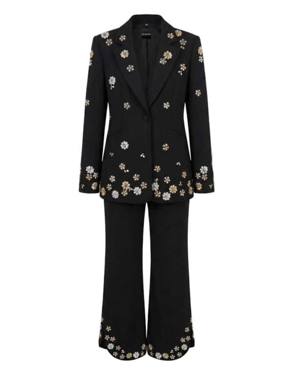FIANNE Crystal Embellished Blazer & Pants Set in Black