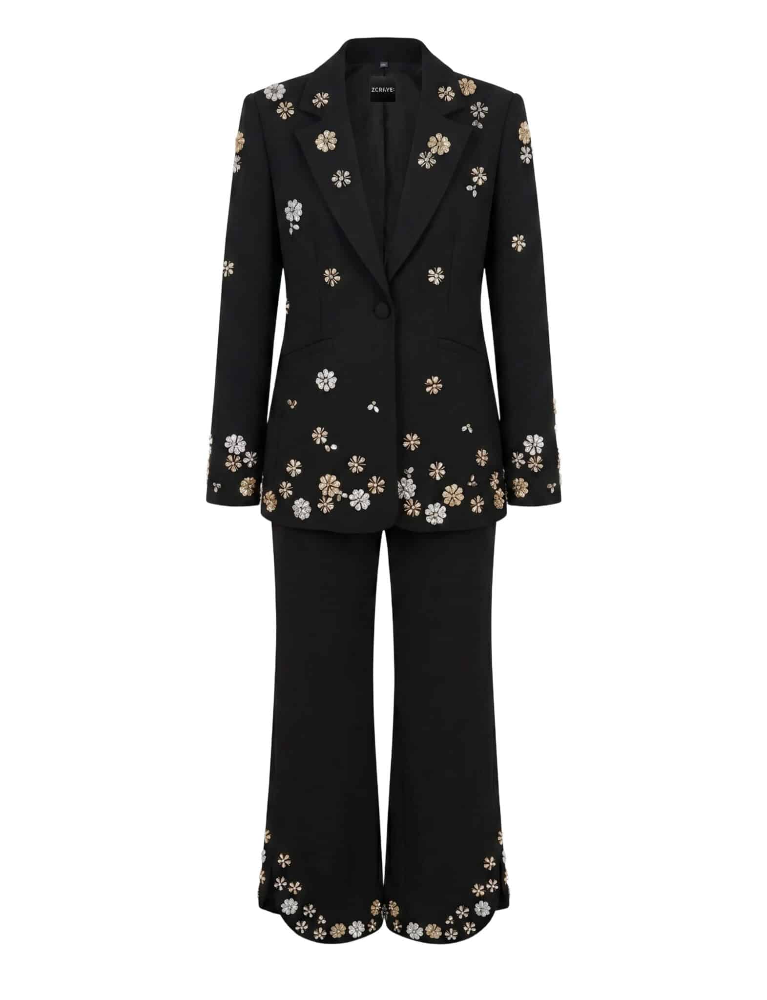 FIANNE CRYSTAL EMBELLISHED BLAZER &AMP; PANTS SET IN BLACK