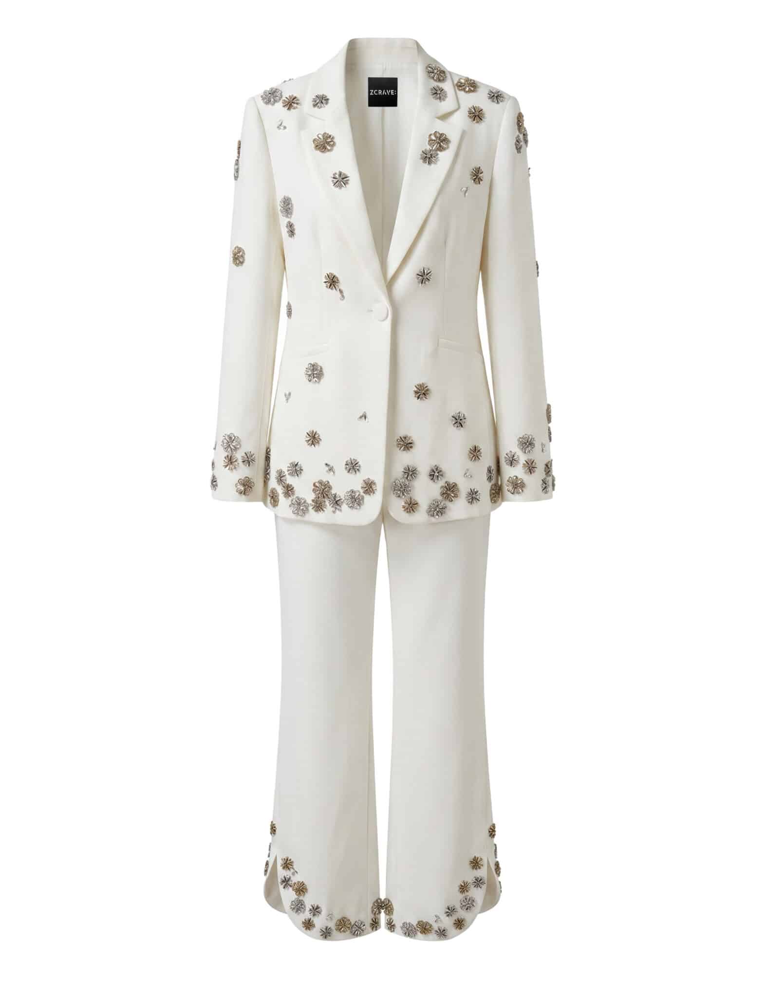 FIANNE CRYSTAL EMBELLISHED BLAZER &AMP; PANTS SET IN WHITE