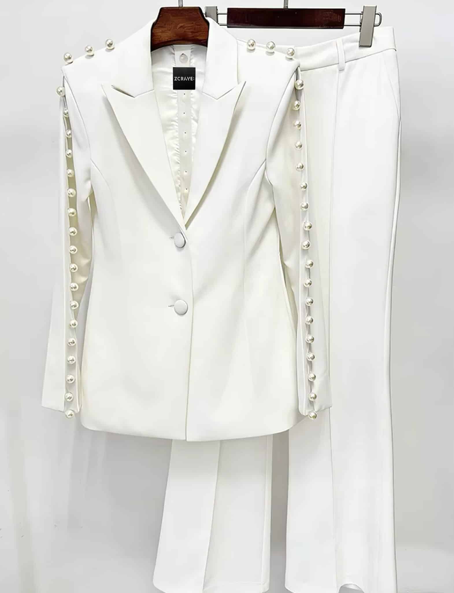 OLIANE Pearl Trim Blazer & Pants Set