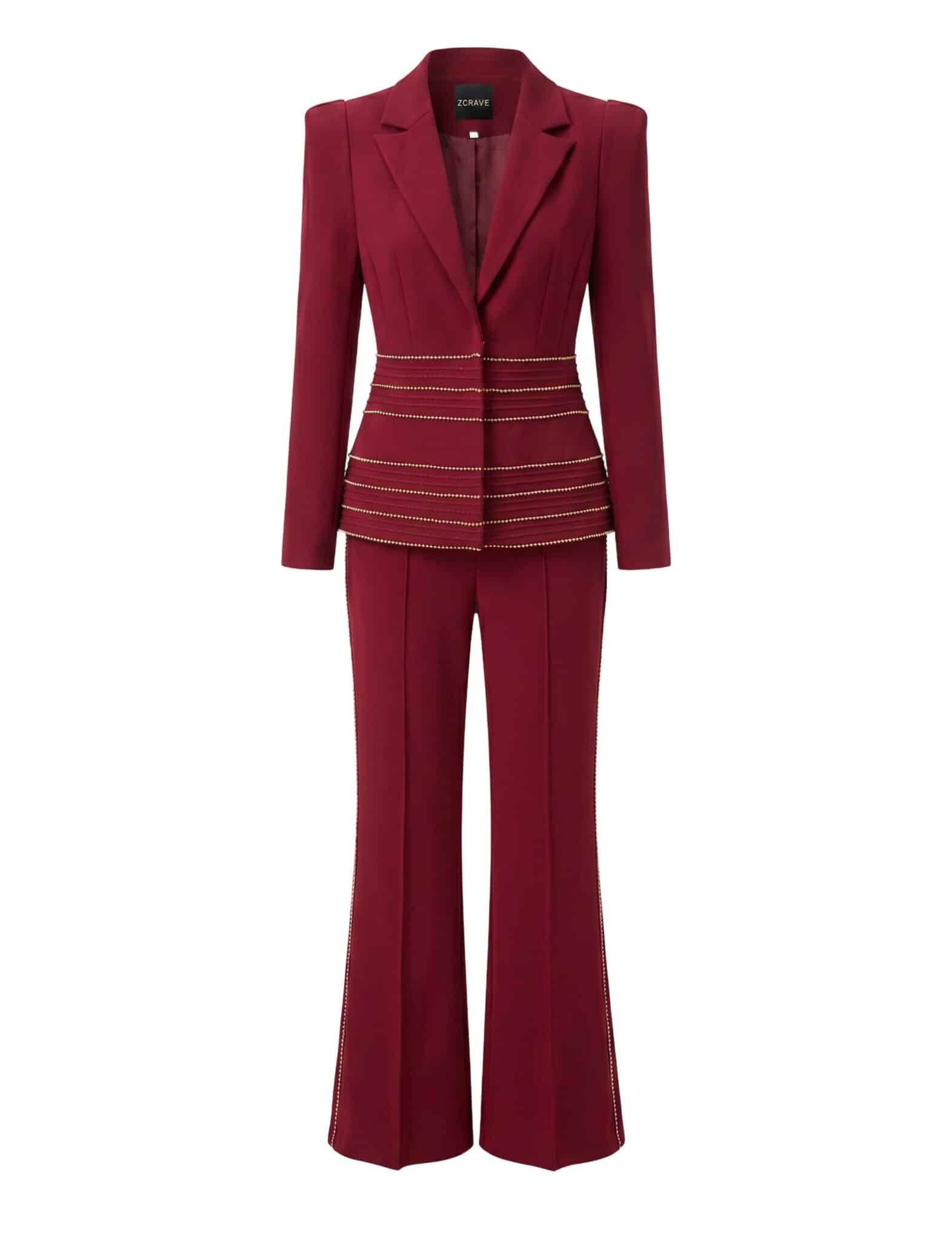 GIANNE BLAZER &AMP;FLARED  PANTS SET IN BURGUNDY
