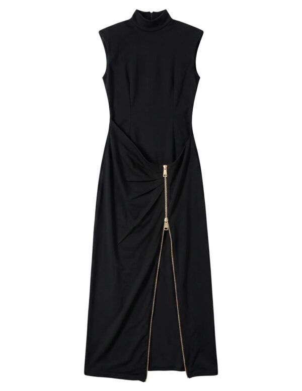 KIVORA High Neck Maxi Dress With Asymmetric Zip