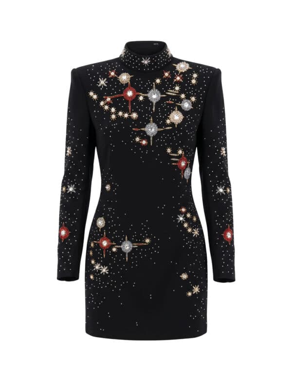 MAVELLE Embellished Mock Neck Mini Dress
