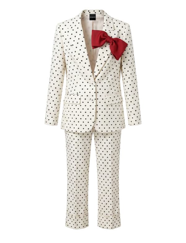 MIETTE Polka Dot Blazer & Trouser Set in White