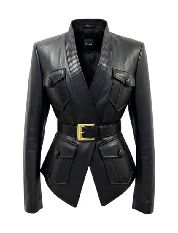 MORIANE Leather Belted Utility Blazer