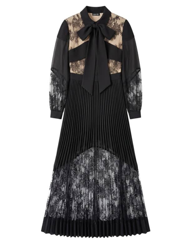SERELLE Lace Chiffon Pleated Maxi Dress